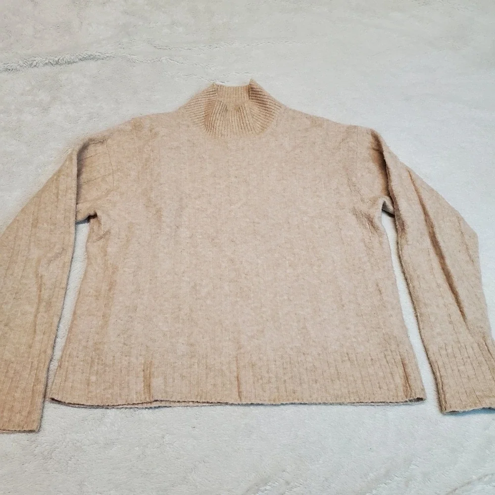 J. Crew Beige Angora Wool Blend Casual Preppy Classic Mockneck Cropped Sweater S